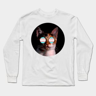 Cute Cat with Glasses Flag Long Sleeve T-Shirt